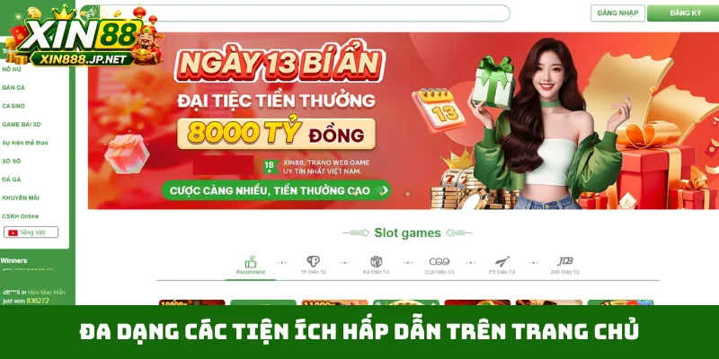 Đa dạng các tiện ích hấp dẫn trên trang chủ