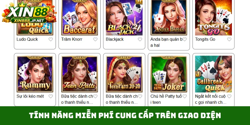 Tính năng miễn phí cung cấp trên giao diện